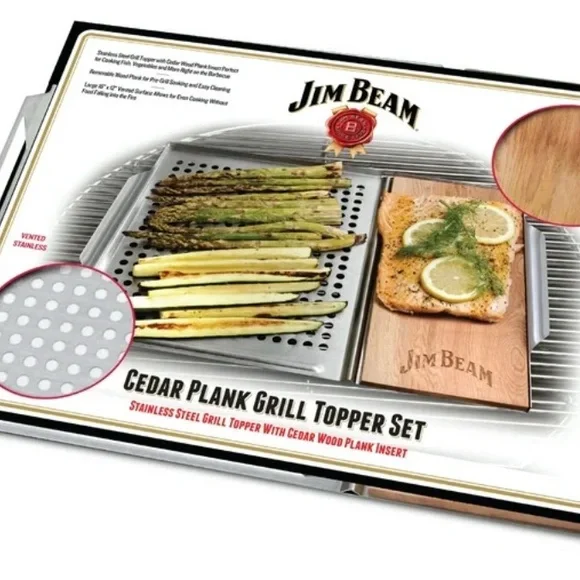 Jim Beam Stainless Steel Grill Topper With Cedar Plank NWT - Picture 2 of 4